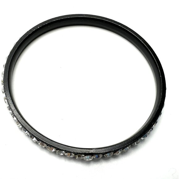 Clear Rhinestones on Gunmetal Bangle Set — 1980s Goth Rock Style — Size 8 — EUC - Picture 4 of 12